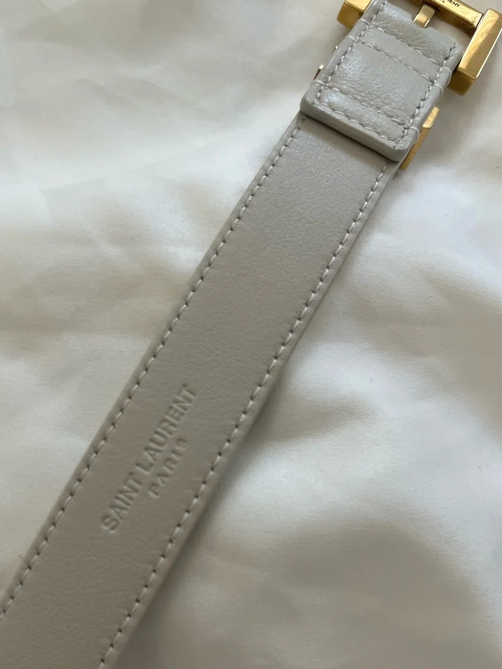 Saint Laurent Cream Leather Belt with Gold YSL Buckle Accent size 80